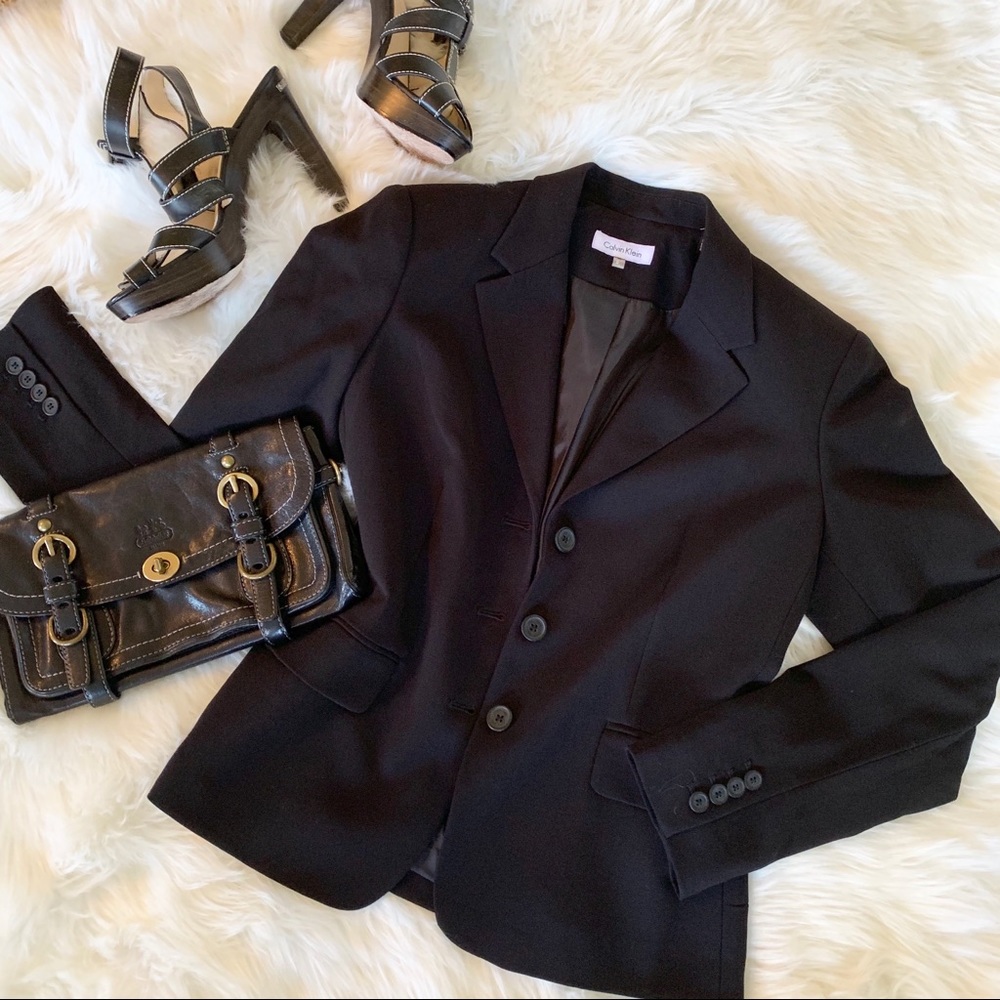 Calvin Klein Black 3 Button Blazer Jacket 8